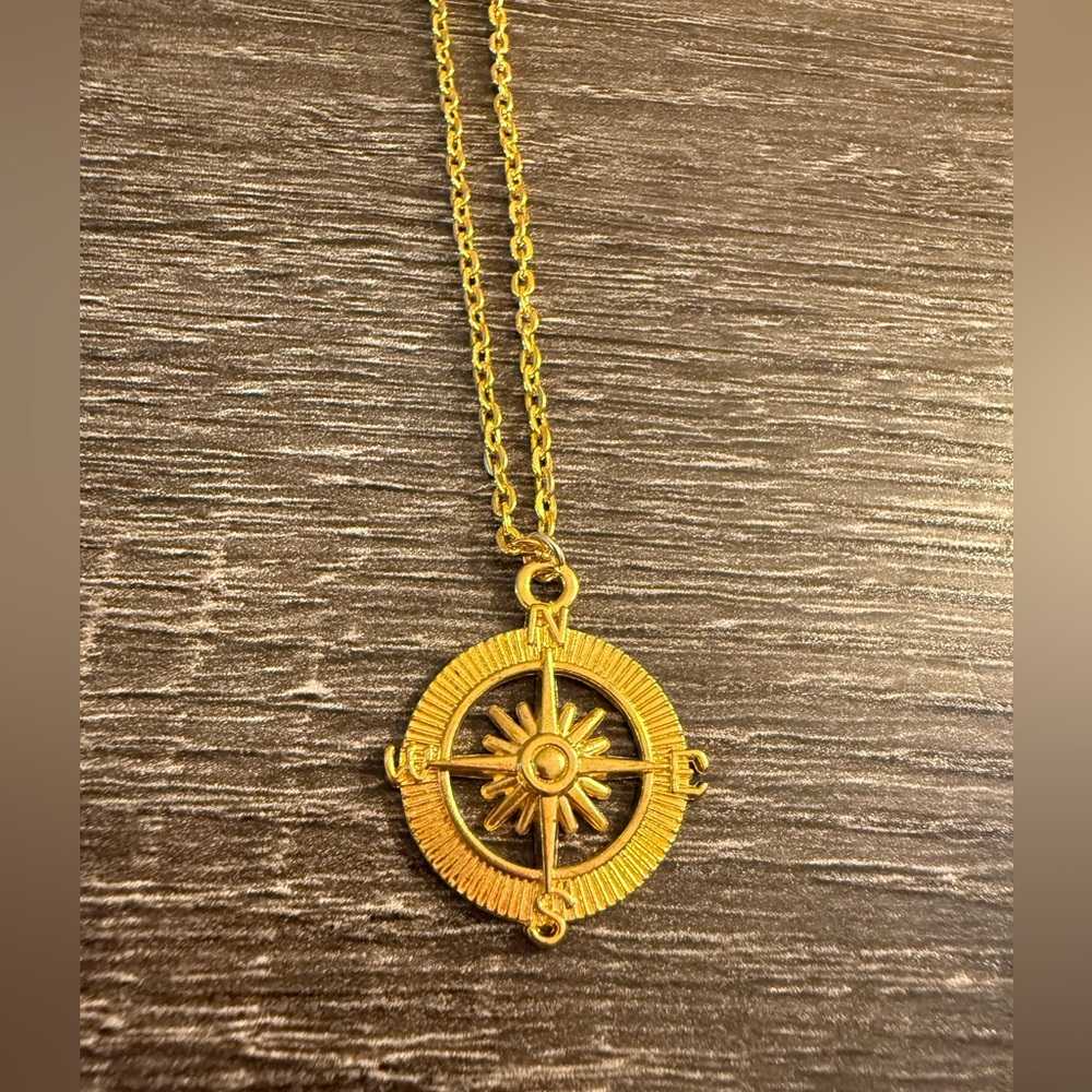 Set of 3: 2 Gold Plated Compass Pendant Necklaces & 1 Nautical Charm Bracelet